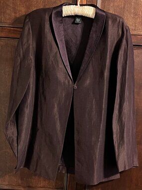EILEEN FISHER SILK LINEN BLEND FORMAL JACKET IN EGGPLANT SIZE M